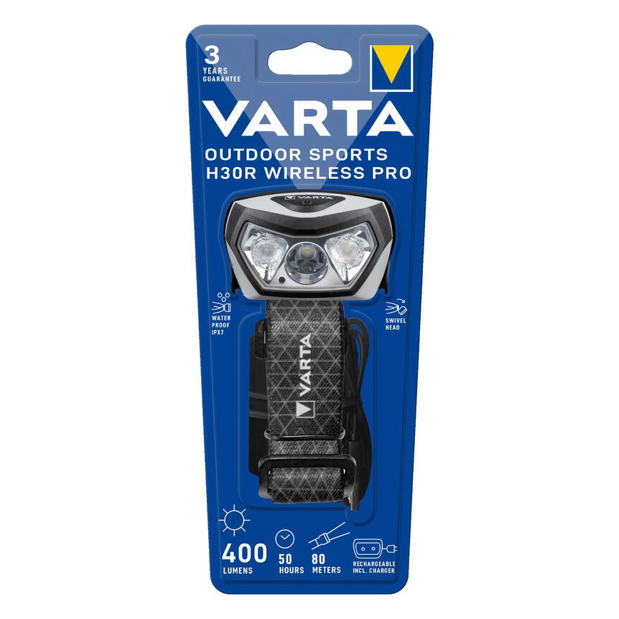 Varta 18650101401 - LED регулируема челник с безжично зареждане OUTDOOR SPORTS LED/5V 1800 mAh IPX7