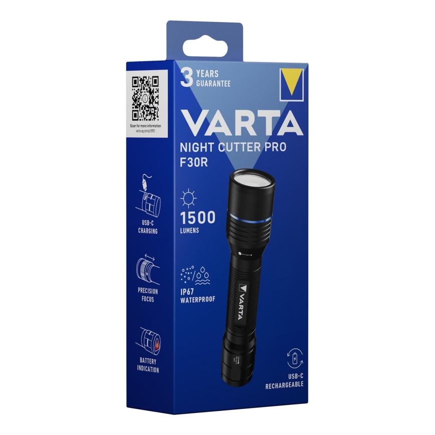 Varta 18921101111 - Презареждаема LED светилка NIGHT CUTTER PRO F30R LED/USB IP67 2600 mAh