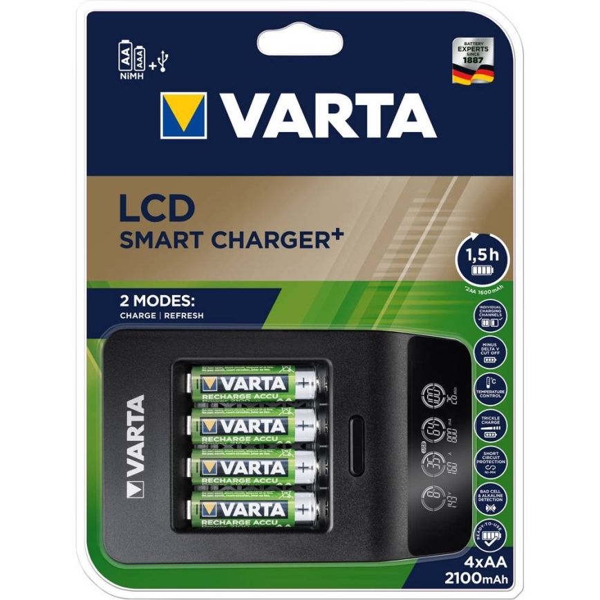 VARTA 57684 - LCD Смарт зарядно 4xAA/AAA зареждане 1.5ч