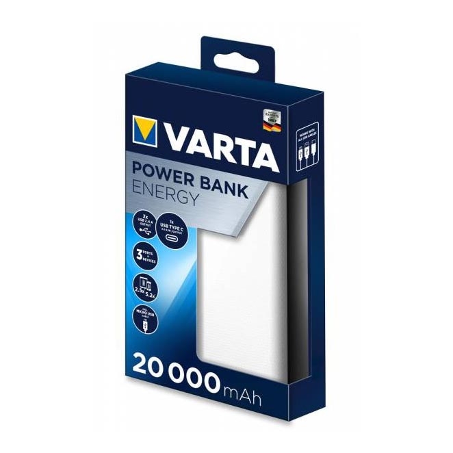 Varta 57978101111 - Power Bank ENERGY 20000mAh / 2.4V бял