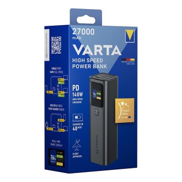 Varta 57984101111 - Преносима батерия с LED дисплей и Power Delivery 27000 mAh/140W/3,7V