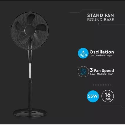Вентилатор на стойка Ø 43 cm 55W/230V черен