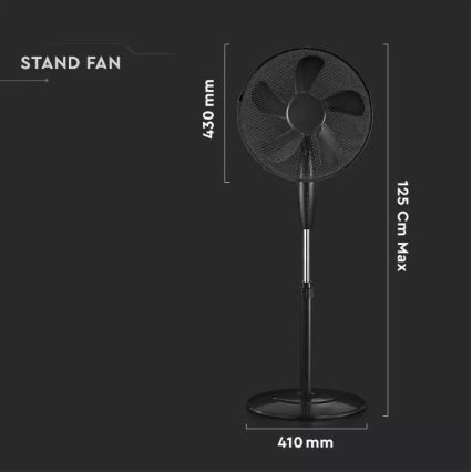 Вентилатор на стойка Ø 43 cm 55W/230V черен