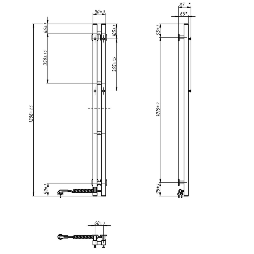 Vertaduro - Електрически сушилник за кърпи с термостат VEO 70W/230V 120x9 cm IP44 бял десен
