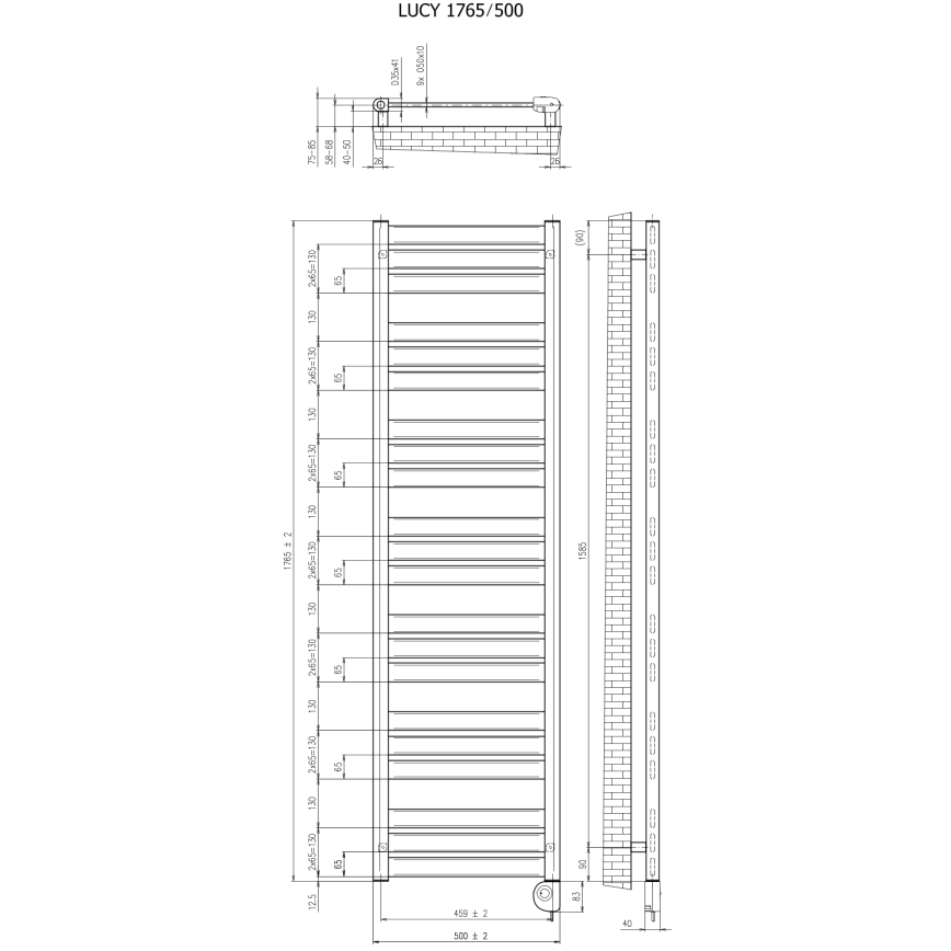 Vertaduro - Полотенцесушител с термостат LUCY 800W 177x50 cm антрацит