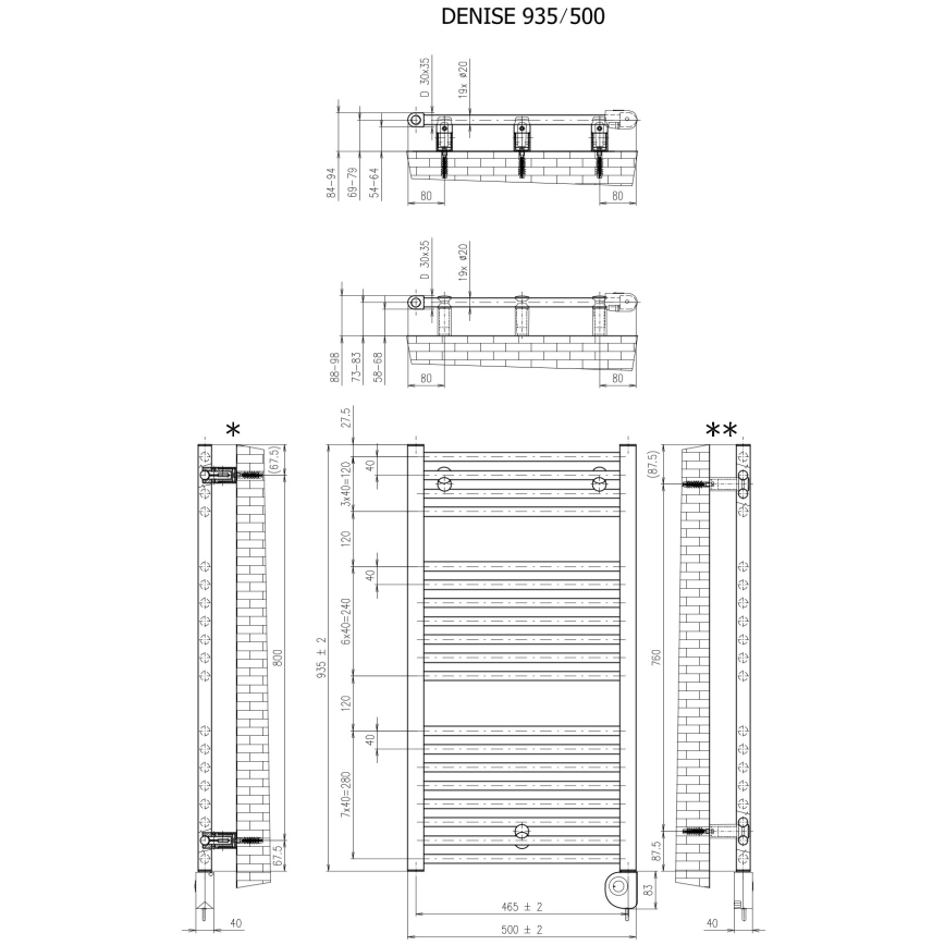 Vertaduro - Радиатор за баня DENISE с термостат 400W 94x50 cm черен
