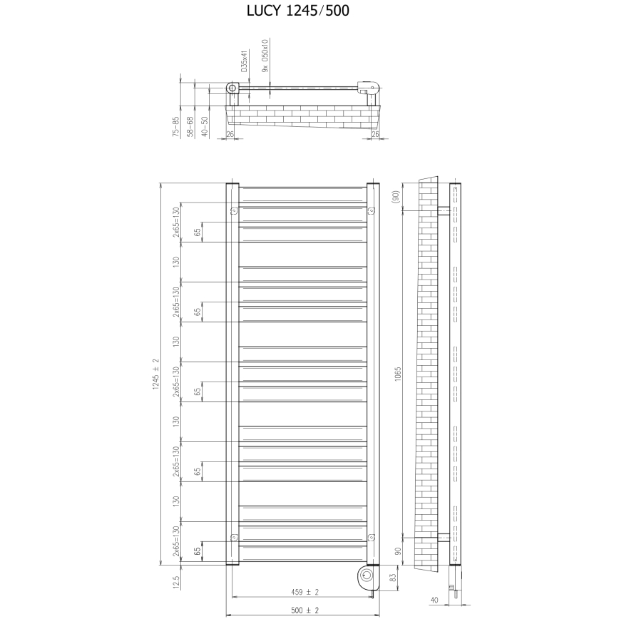 Vertaduro - Радиатор за баня LUCY с термостат, 600W, 125x50 см, бял