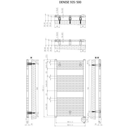 Vertaduro - Радиатор за баня с термостат DENISE 400 W 94x50 см таупе