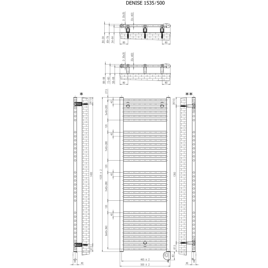 Vertaduro - Радиатор за баня с термостат DENISE 600W 154x50 cm черен