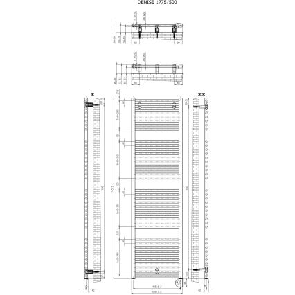 Vertaduro - Радиатор за баня с термостат DENISE, 800 W, 178 x 50 см, таупе