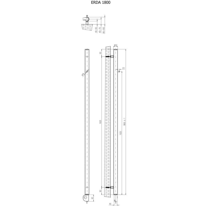 Vertaduro - Радиатор за баня с термостат ERDA 400W 180x5 см таупе
