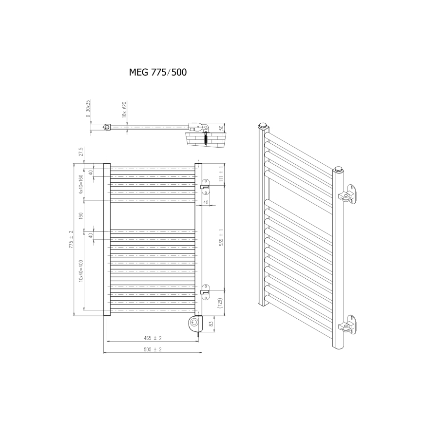 Vertaduro - Радиатор за баня с термостат MEG 400W 78x50 cm taupe