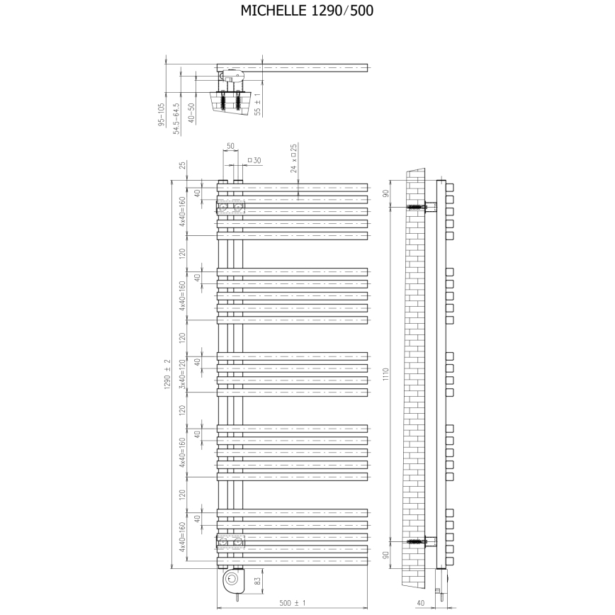 Vertaduro - Радиатор за баня с термостат MICHELLE 600 W 129x50 см бял