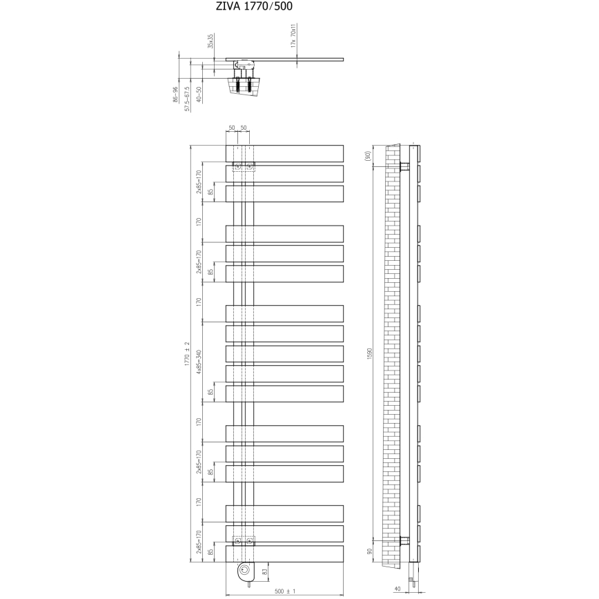 Vertaduro - Радиатор за баня с термостат ZIVA, 800 W, 177 x 50 см, таупе