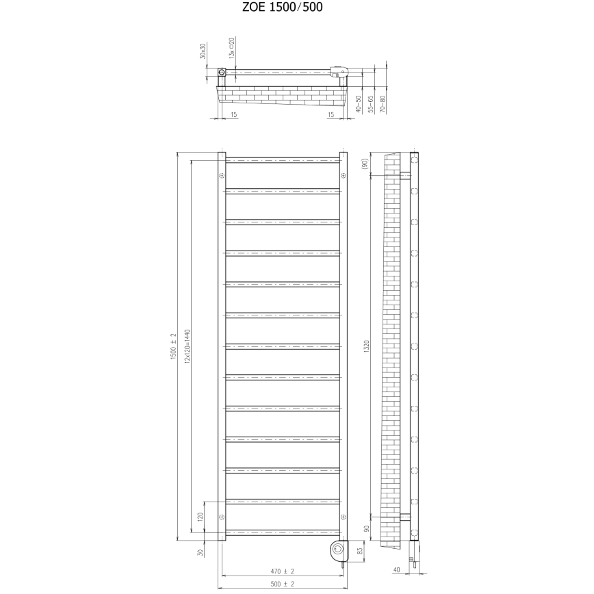 Vertaduro - Радиатор за баня с термостат ZOE 400W 150x50 cm антрацит
