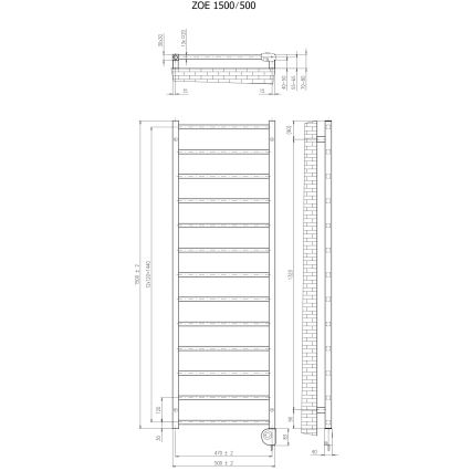 Vertaduro - Радиатор за баня ZOE с термостат, 400 W, 150 x 50 см, таупе