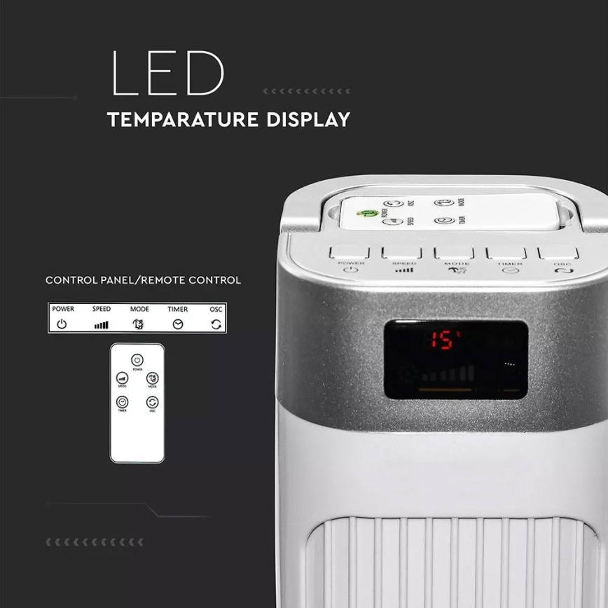 Вертикален вентилатор с термометър с дистанционно управление 55W/230V