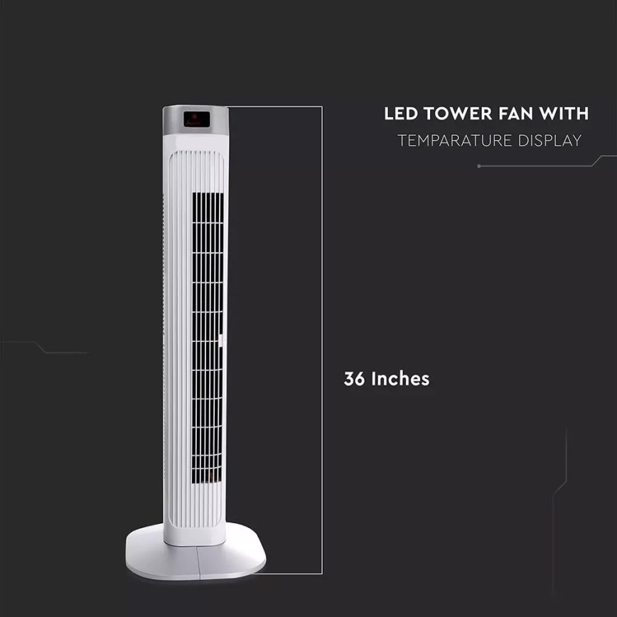Вертикален вентилатор с термометър с дистанционно управление 55W/230V