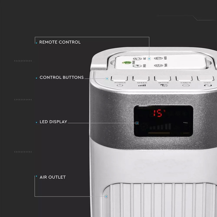 Вертикален вентилатор с термометър с дистанционно управление 55W/230V