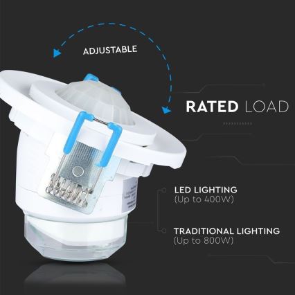 Вграден сензор за движение PIR 360° 400W/230V бял