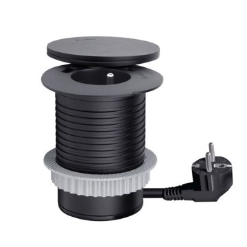 Вграден контакт с безжично зареждане 10W, 1 гнездо + USB A+C, черен