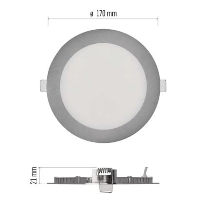 Вградено LED осветително тяло NEXXO LED/12,5W/230V 3000/3500/4000K, сребристо, диаметър 17 cm
