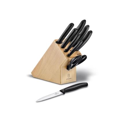 Victorinox - Комплект от 10 кухненски ножа в дървен блок SWISS CLASSIC, бук/бежов