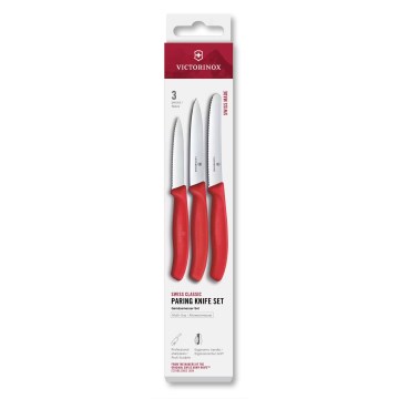 Victorinox - Комплект от 3 бр. кухненски ножа за зеленчуци SWISS CLASSIC, червен