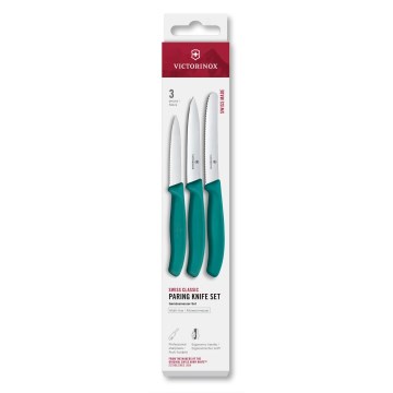 Victorinox - Комплект от 3 кухненски ножа за зеленчуци SWISS CLASSIC, тюркоазен