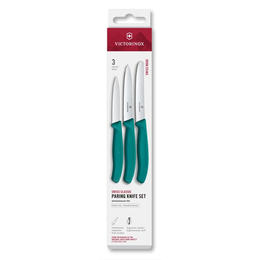 Victorinox - Комплект от 3 кухненски ножа за зеленчуци SWISS CLASSIC, тюркоазен