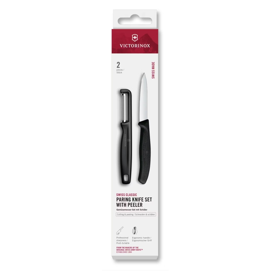 Victorinox - Комплект кухненски нож с белачка SWISS CLASSIC черен