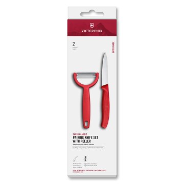 Victorinox - Комплект кухненски нож с белачка SWISS CLASSIC червен