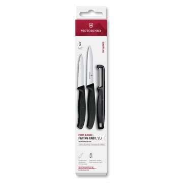 Victorinox - Комплект кухненски ножове с белачка SWISS CLASSIC, 3 бр., черен