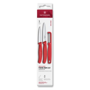 Victorinox - Комплект кухненски ножове с белачка SWISS CLASSIC 3 бр. червен