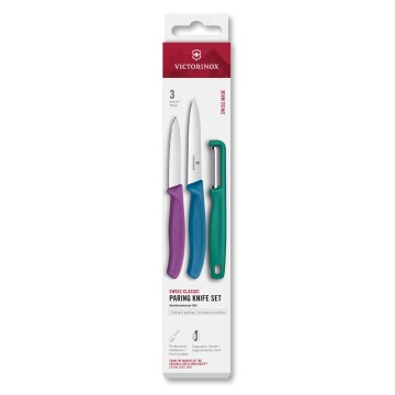 Victorinox - комплект кухненски ножове със белачка SWISS CLASSIC, 3 бр., в пъстри цветове
