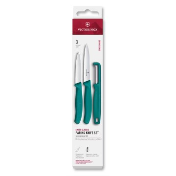 Victorinox - Комплект кухненски ножове със белачка SWISS CLASSIC, 3 части, тюркоазен