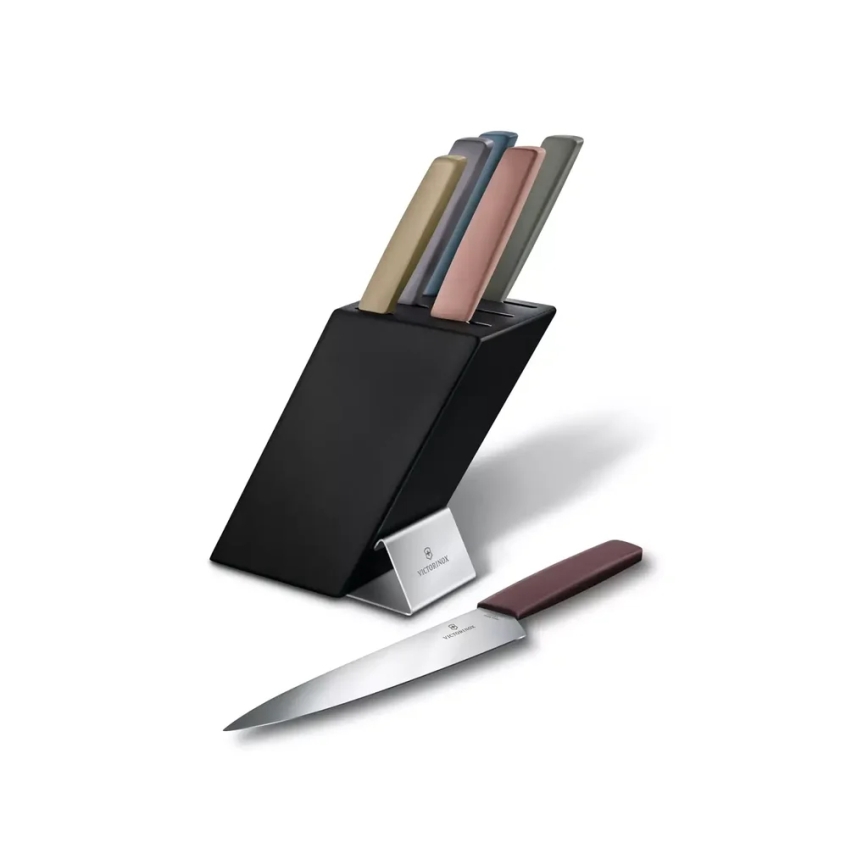 Victorinox - Комплект кухненски ножове в блок SWISS MODERN, 7 бр., бук/пъстроцветен