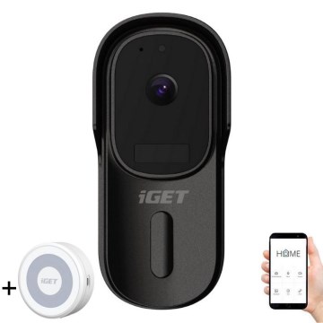 Видео звънец за врата със сензор за движение Full HD 1080p IP65 Wi-Fi черен + високоговорител