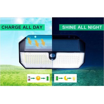 Viking - LED соларен стенен осветител със сензор LED/2W/3,7V IP65 6000K 2200 mAh