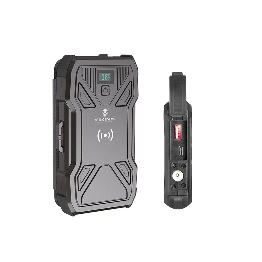 Viking - Външна батерия с вграден LED фенер, безжично зареждане и слънчев панел Power Delivery 22,5W/10000 mAh