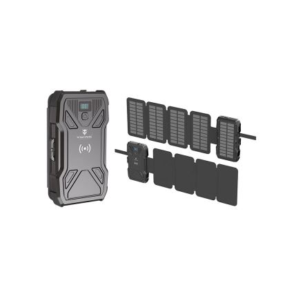 Viking - Външна батерия с вграден LED фенер, безжично зареждане и слънчев панел Power Delivery 22,5W/10000 mAh