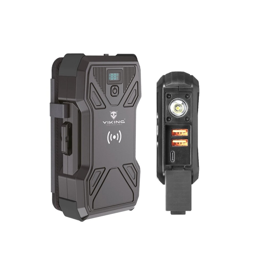 Viking - Power Bank с LED фенер, безжично зареждане и соларен панел, Power Delivery 22,5 W / 30 000 mAh