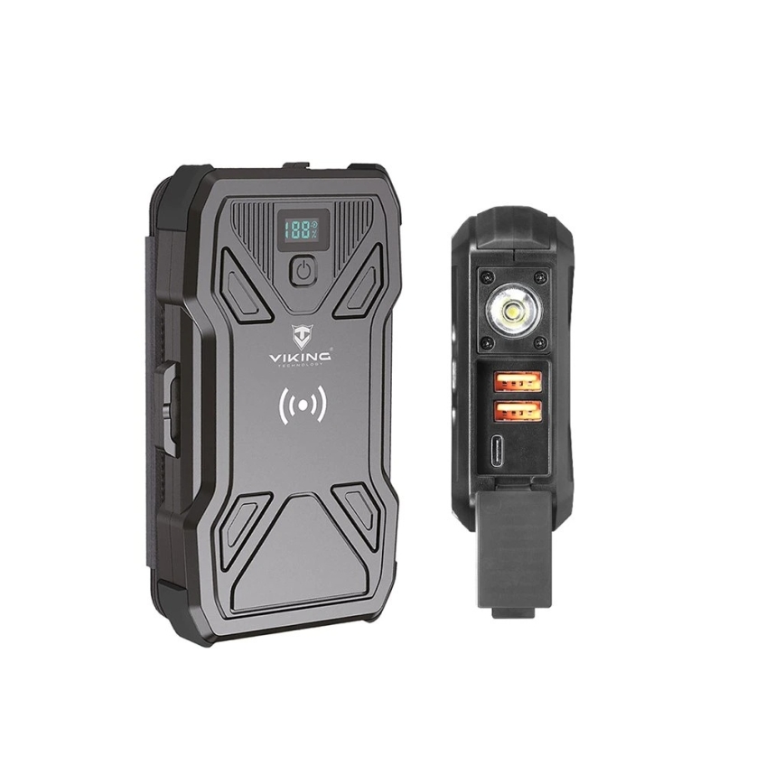 Viking - външна батерия с LED фенер, безжично зареждане и соларен панел Power Delivery 22,5W/20000 mAh