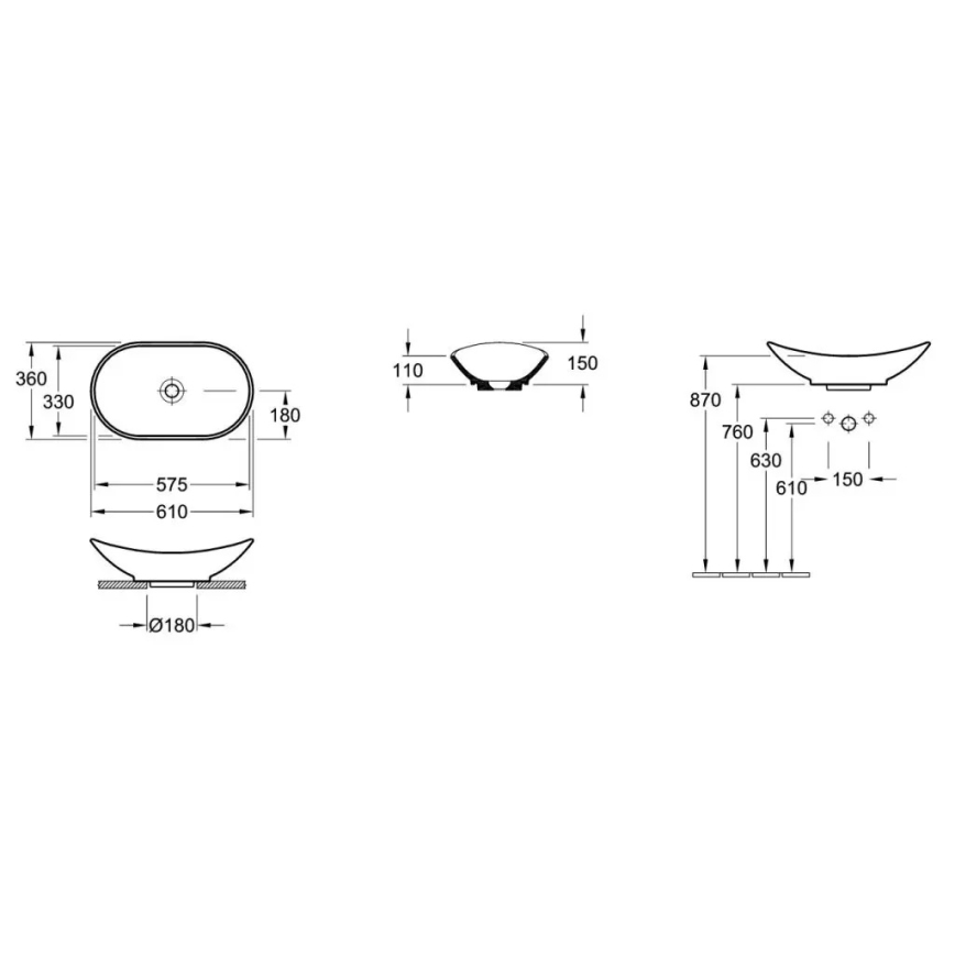 Villeroy & Boch 411060R1 - Умивалник за плот MY NATURE 61x36 см керамика/бял