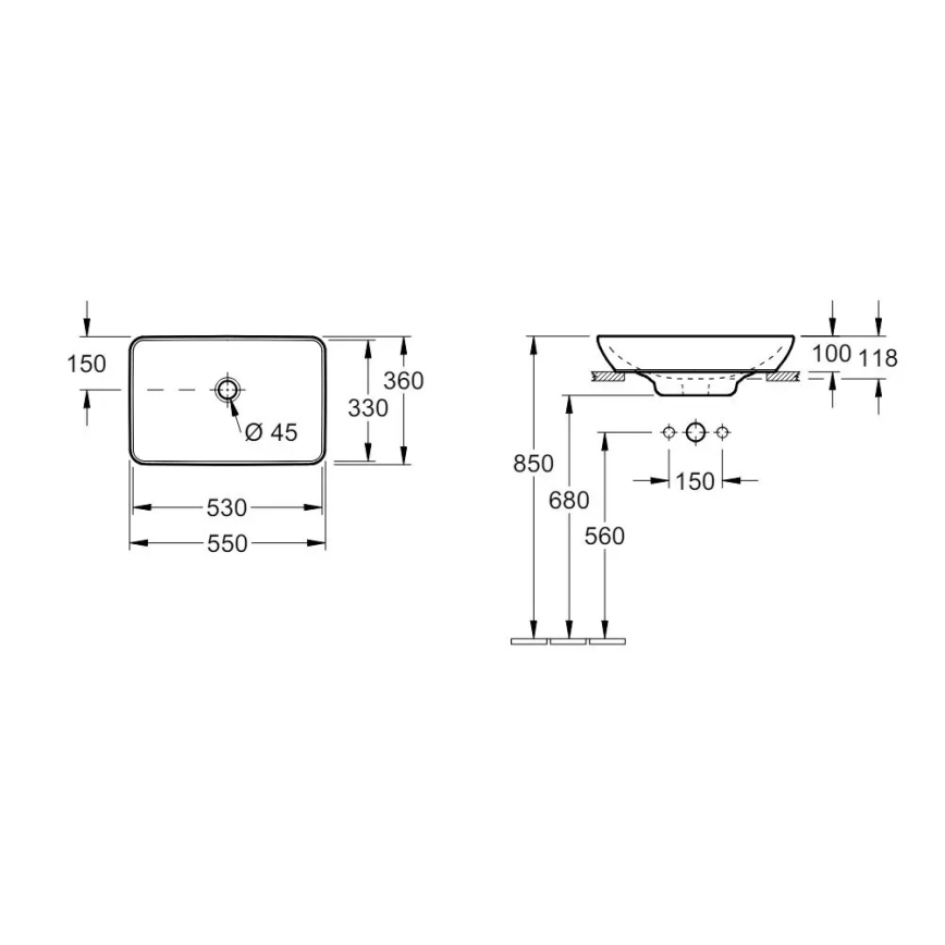 Villeroy & Boch 411355R1 - Мивка за плот VENTICELLO 55,5 x 36 см керамика/бяла