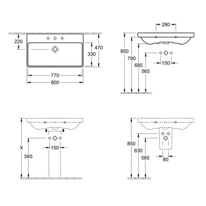 Villeroy & Boch 41568001 - Стенна мивка AVENTO 80x47 см керамика/бяла