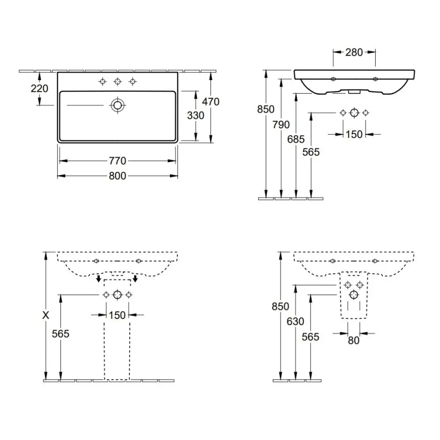 Villeroy & Boch 41568001 - Стенна мивка AVENTO 80x47 см керамика/бяла