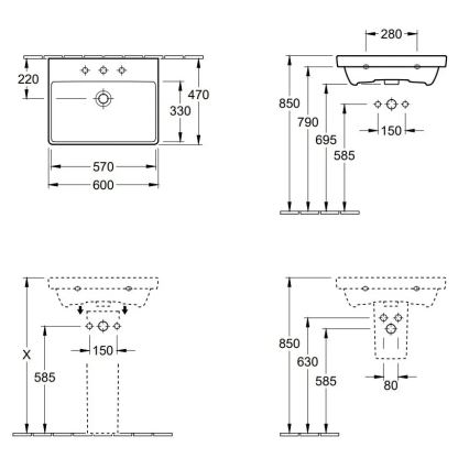 Villeroy & Boch 41586001 - Подвесна мивка AVENTO 60x47 см керамика/бяла