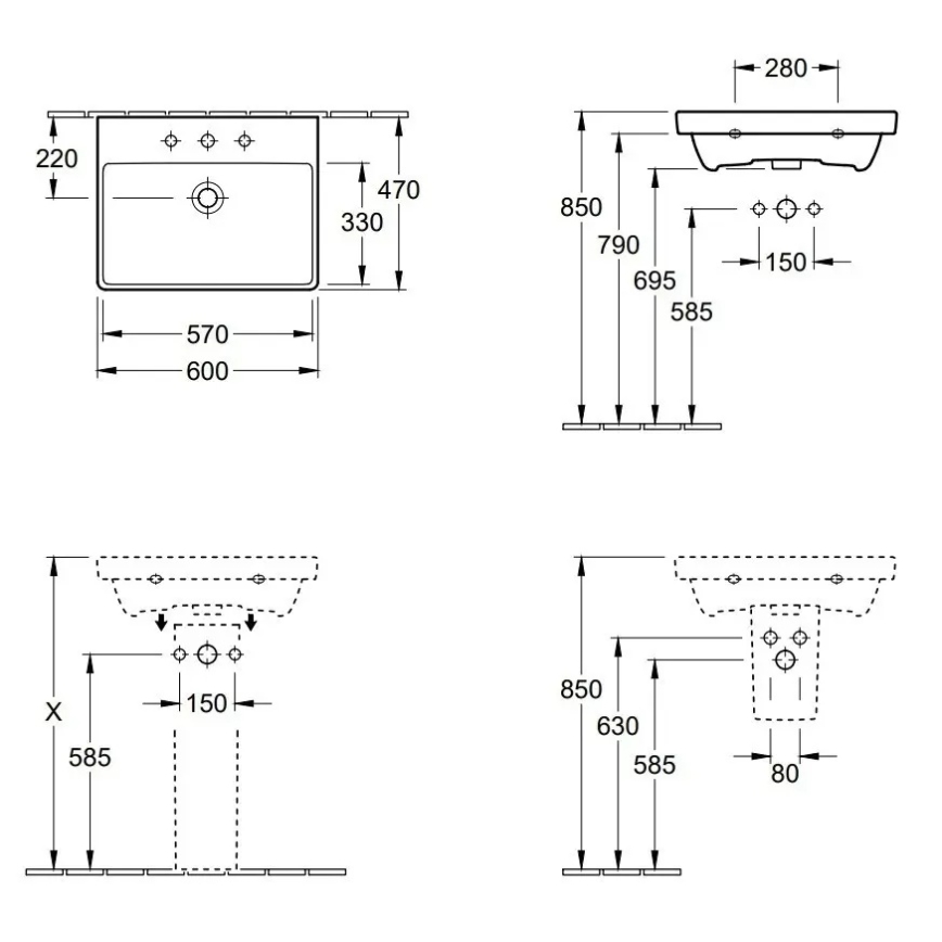 Villeroy & Boch 41586001 - Подвесна мивка AVENTO 60x47 см керамика/бяла