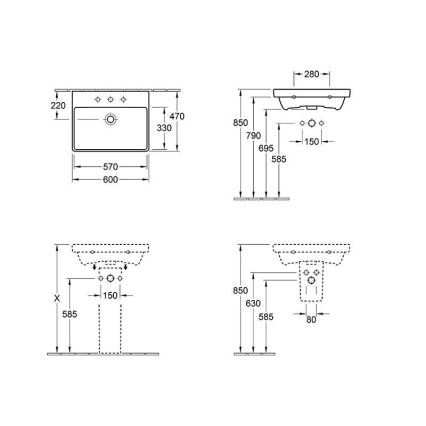 Villeroy & Boch 415860R1 - Конзолен умивалник AVENTO 60x47 см керамичен/бял